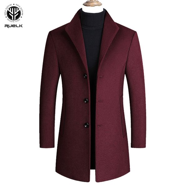 

ruelk 2020 winter men's wool coat mid-length suit lapel qui stitch classic solid color simple button large size wool coat, Black