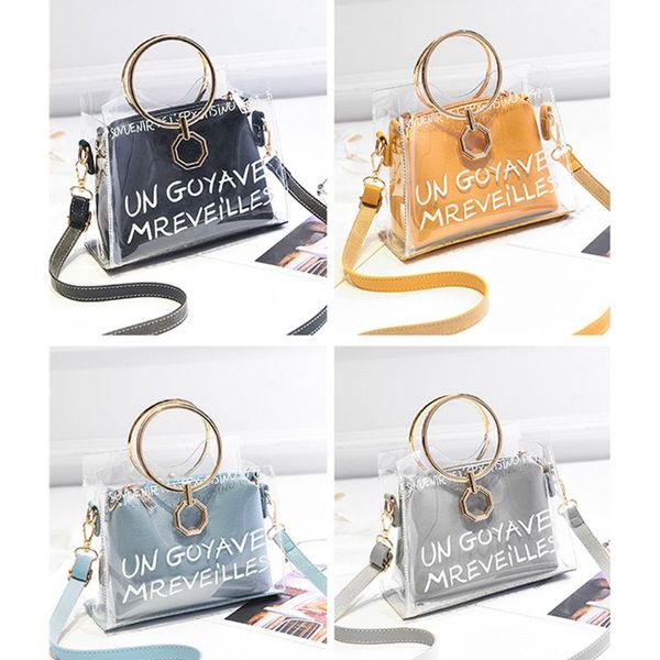 

women girls small handbag transparent shoulder bag fashion metal handle summer beach purse crossbody tote