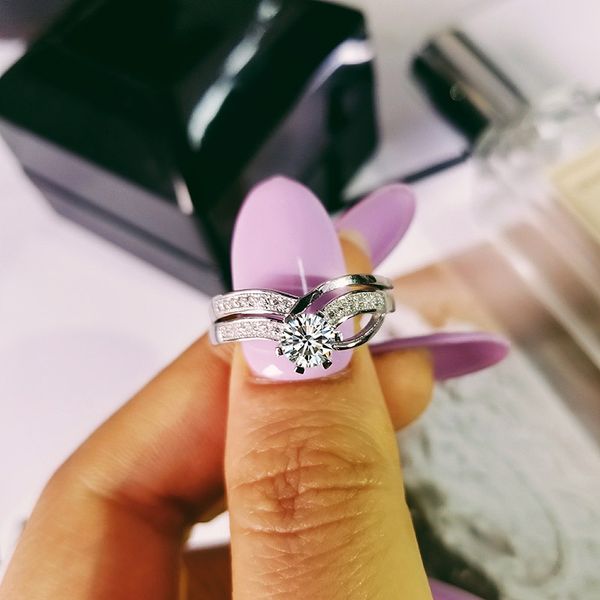 

moonso 925 sterling silver wedding engagement ring set for women fashion finger jewelry bridal sepcial unique r1433, Golden;silver