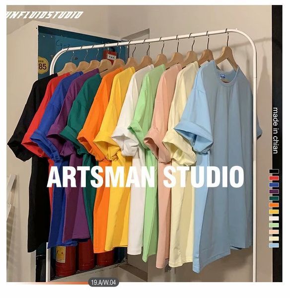 

2020 men's wear loose tide brand oversize solid color lovers fivepence sleeve enlarge code of autumn t shirt male chaofu, White;black