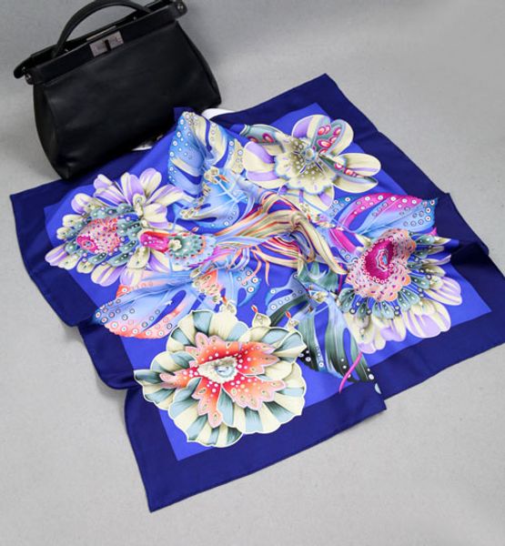 

elegant handmade brand 100% 14mmtwill silk scarf, Blue;gray