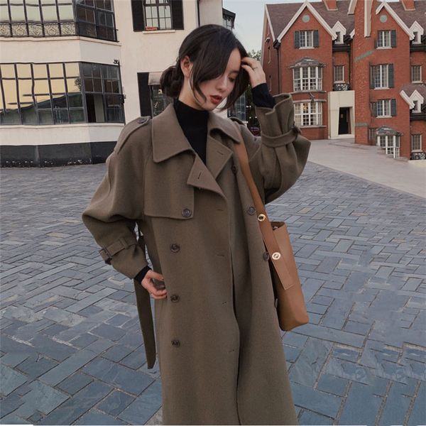 

fashion autumn long woolen coat women 2020 winter jackets korean thick cashmere wool jacket for female outerwear abrigo mujer, Black