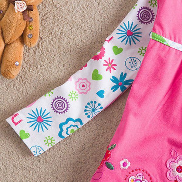 

2015 new baby girls kids floral print dress pink blue cotton long sleeve spring mini dress children's clothes, Red;yellow