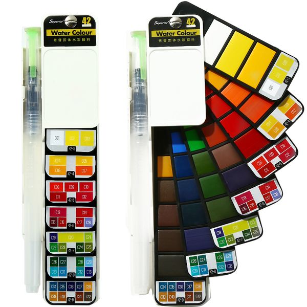 

superior 18/25/33/42color solid watercolor set collapsible water color paint water brush creative watercolor pigment for drawing