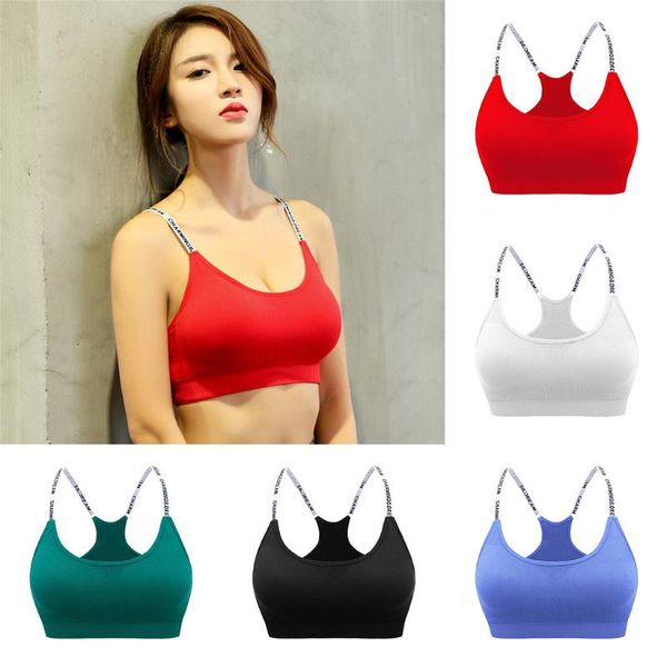 

2020 strap sports bra with pad high impact push up seamless crop women fitness gym workout yoga sports wear active tank, White;black