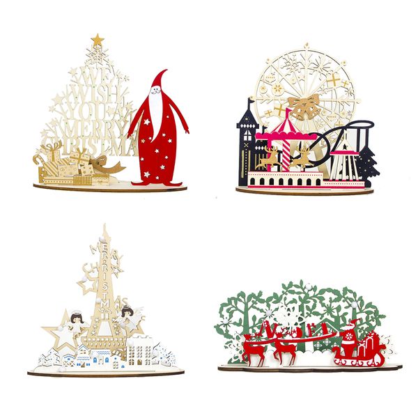 

2019 wood angel sheep home decoration diy christmas splice ornaments kids christmas gift for home party decorations