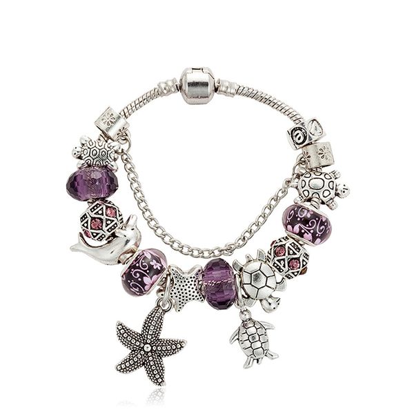 

fashion alloy crystal starfish tortoise beads pendant charm bracelet diy starfish pendant coloured glaze beads women love bracelet jewelry, Golden;silver