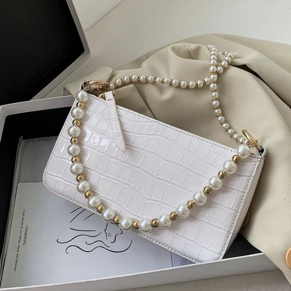 

alligator pattern pearl shoulder belt pu leather crossbody bags for women 2020 simple shoulder handbags female party bag