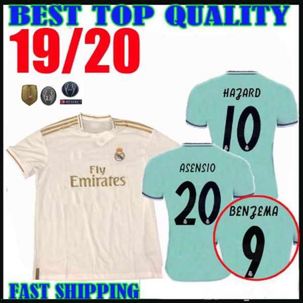 

10 hazard 19 20 real madrid occer jer ey home white gold 2019 2020 9 benzema 10 modric 11 bale third football hirt