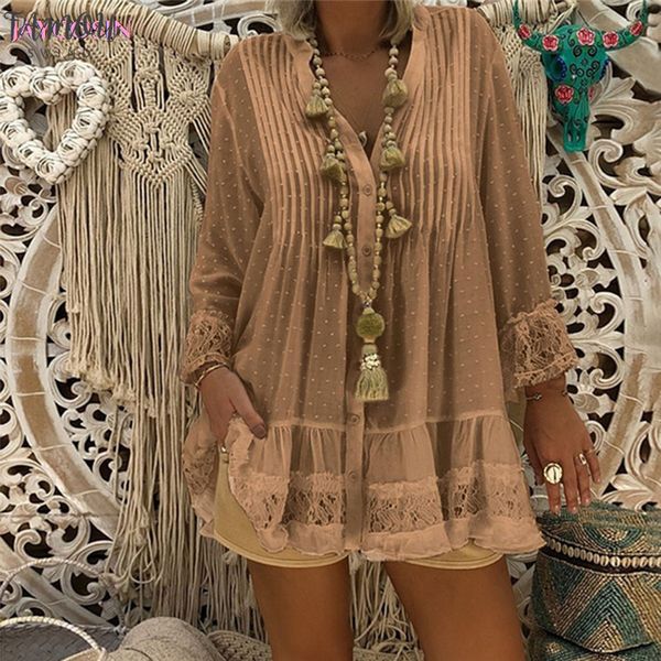 

2020 сезонная блузка с длинным рукавом женщины v образным вырезом кафтан boho крышка плюс размер 5xl дамы хиппи мешковатые блузки hot ins dr, White