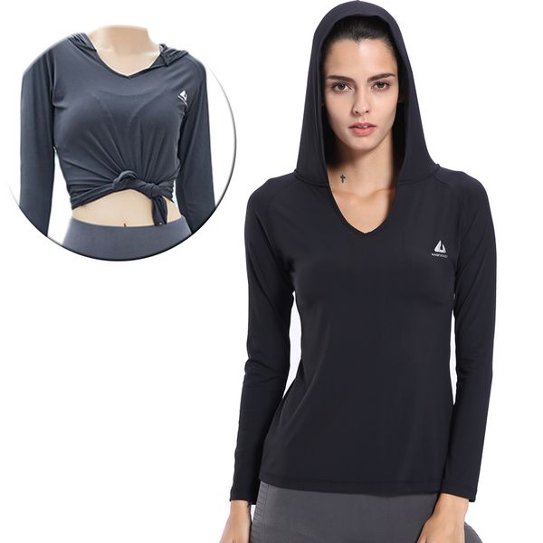 

binand sports polyester female yoga hoodie running breathable elastic fitness long sleeve sweat wicking thin quick dry shirt, White;red