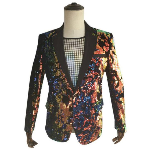 

2019 europe and the united states new men's flip film colorful suit nightclub dj host sequin costume men, White;black