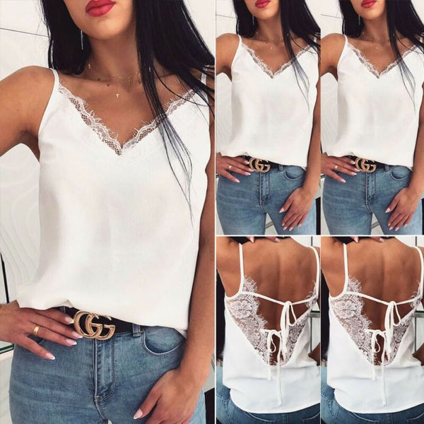 

womens lace cami tank vest ladies summer loose camisole t-shirt, White