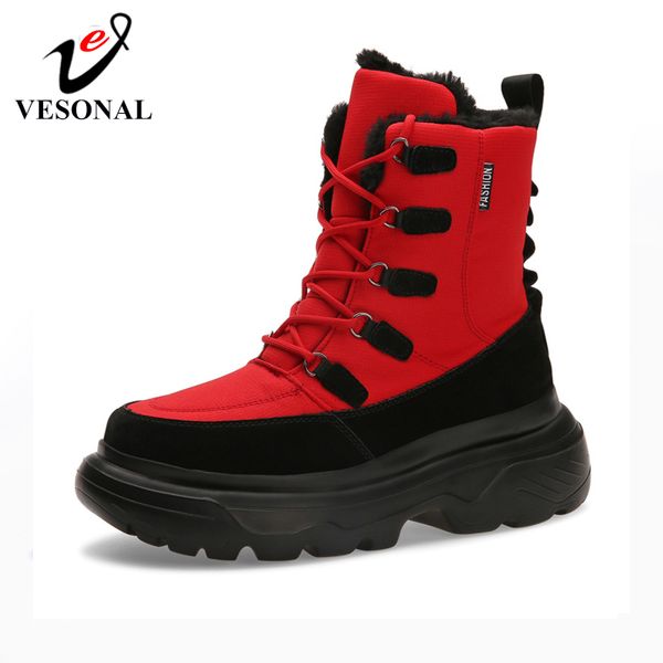 

vesonal 2019 winter platform snow men boots shoes waterproof with fur plush warm male casual hip hop mid-calf boot sneakers, Black