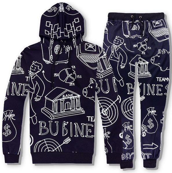

Men Tracksuit Outfits Print Long Sleeves Hoodie Sweatshirt Top Sport Jogging Long Pant Trousers Bottom Sports 2 Pieces Clothing