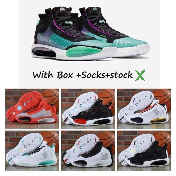 

stock x jumpman 34 blue void sports basketball shoes authentic 34s bright black white mint green orbital red designer retro sneakers