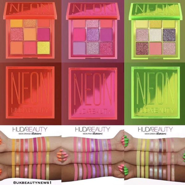 

Huda beauty brand neon 9 color himmer eye hadow make up eye hadow with 3 tyle and high quality