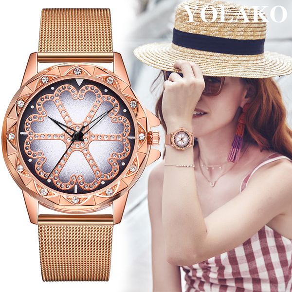 

reloj fashion luxury women watch rose gold heart flower diamond wrist watches female quartz clocks bayan kol saati dropshipping, Slivery;brown