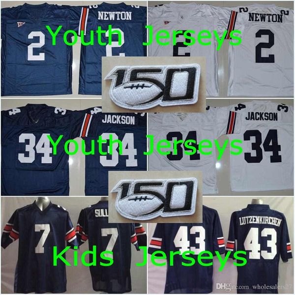 

custom youth #10 bo nix kids #24 daniel thomas #9 kam martin #8 jarrett stidham #2 cameron newton #34 bo jackson 150th college jerseys, Black
