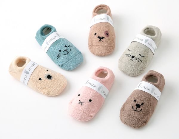 

1 pair lytwtw's cartoon kawaii cat newborn baby kids boys girls cartoon ankle sock gift anti slip floor socks cotton mouse, Pink;yellow