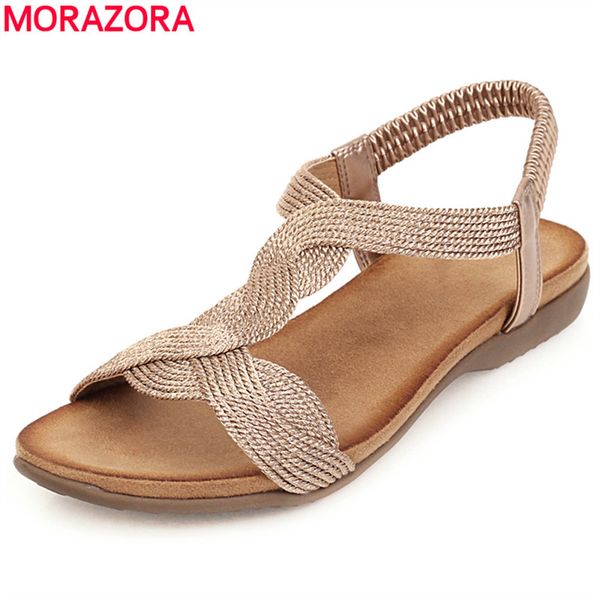 

morazora big size 34-43 summer sandals women casual shoes ladies flat sandals gold silver bohemian women, Black