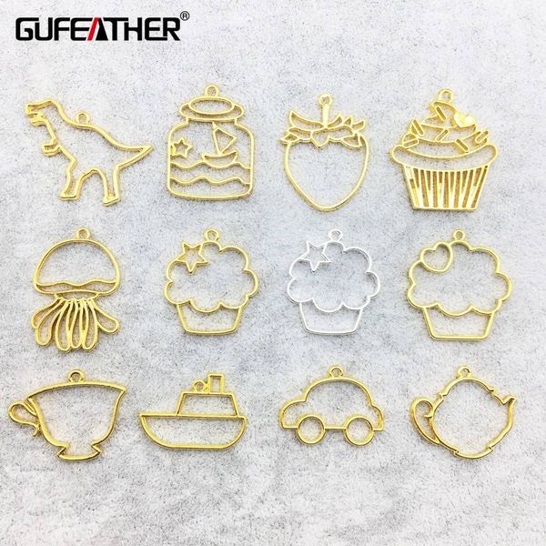 

gufeather m212,cake boat car jellyfish shape,metal frame,charm,jewelry making,epoxy resin,gold pendant bezel setting,10pcs/pack