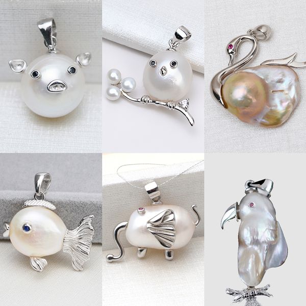 

Блестящий! Стерлингового Серебра 925 Кулон Настройки Барокко Жемчужное Ожерелье DI