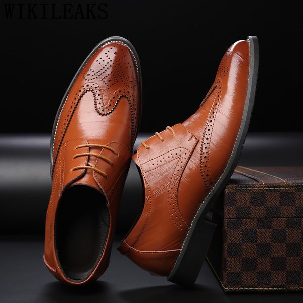 

italian genuine leather shoes men formal oxford shoes for men brogue party office heren schoenen leer schoenen mannen, Black