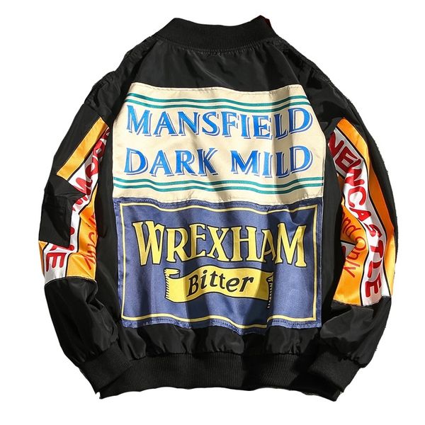 

fashion trend men's harajuku jacket 2019 spring autumn letters pattern decoration men streetwear casual male clothes coat, Black;brown