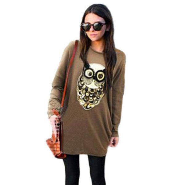 

spring owl sequin t shirt women casual blusa oversized shirts womens 5xl plus size femme punk rock fashion tee shirt famous, White