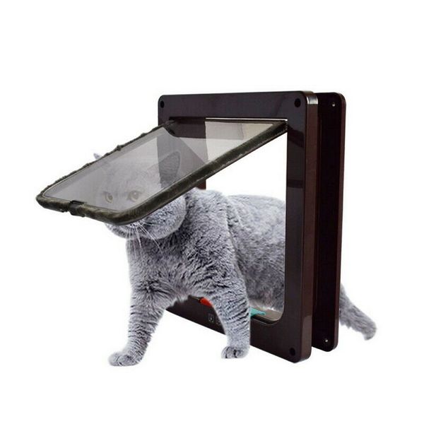 

4 way intelligent control cat door pet cat puppy dog gates door lock lockable safe flap door small pet cat dog gate pet supplies