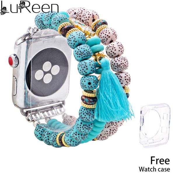 

lureen personalized handmade mixed color strap bergamot watchband iwatch elastic watch bands replacement band accessories, Black;brown