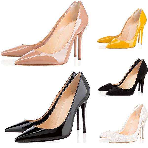 

с коробкой горячего красного днища марка модельер женской обуви на высоких каблуках 8 см  см 12 см nude черная кожа носками насосы свадебн, Black