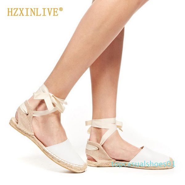 

insta style espadrilles women sandals 2019 summer ankle strap shoes flat sandals women lace up espadrilles t01, Black
