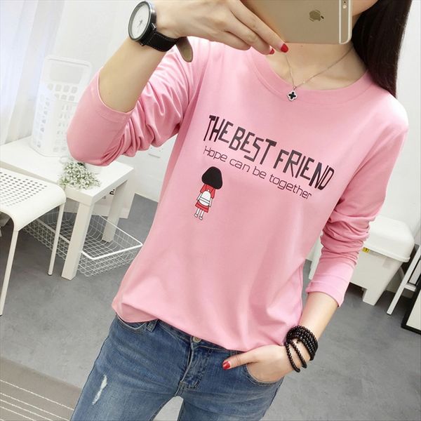 

2019 autumn long sleeve t- women's loose large size round collar base shirt women's cartoon clothing pullover t-shirt pullover clo, White