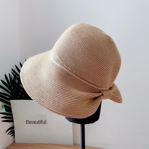 

2020 suya straw female summer fisherman sunscreen sunscreen back fold bowknot big basin hat simple all-match fisherman hat, Blue;gray