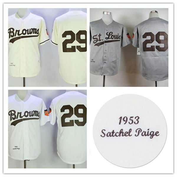 

мужские satchel paige сент-луис browns джерси прошитой белый крем 1953 # 29 satchel paige бейсбол джерси s-3xl, Blue;black