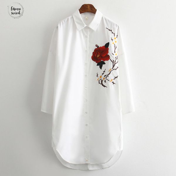 

new fashion women blouses elegant embroidery three quarter sleeves white shirts casual loose chemise femme applique blusas s1319