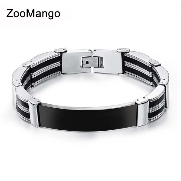 

zoomango dropshipping black/white silicone men wrap bracelets fashion stainless steel link chain vintage bangles jewelry oph936, Golden;silver