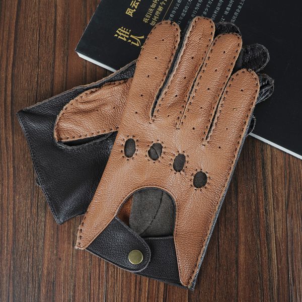 

new arrival spring men' genuine leather gloves fashion driving unlined goatskin finger gloves ing, Blue;gray