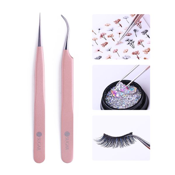 

ur sugar rose gold stainless steel anti acid straight curved tweezer nail sticker rhinestone picker manicure nail art tool