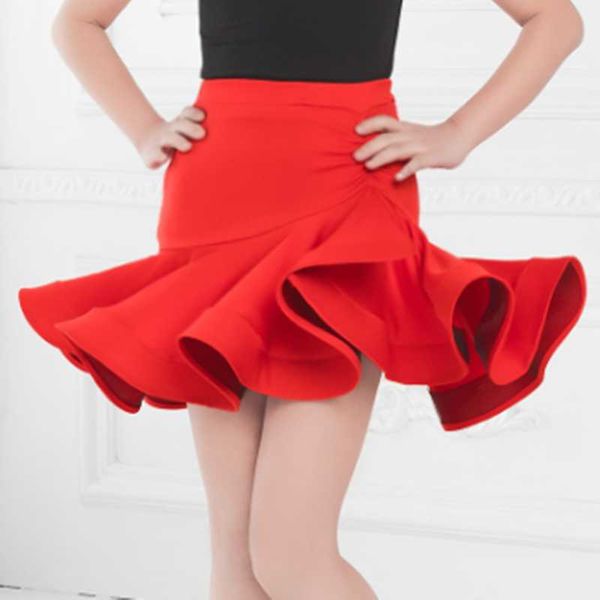 

latin dance skirt female irregular half-length skirt colorful front split fishbone for dance clothes women, Black;red