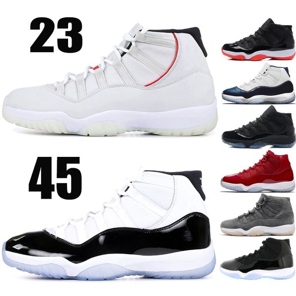 

11 xi баскетбол обувь 2019 new concord 45 платиновый оттенок space jam полночь navy blue unc 11s спортивная обувь кроссовки athlwetic, White;red