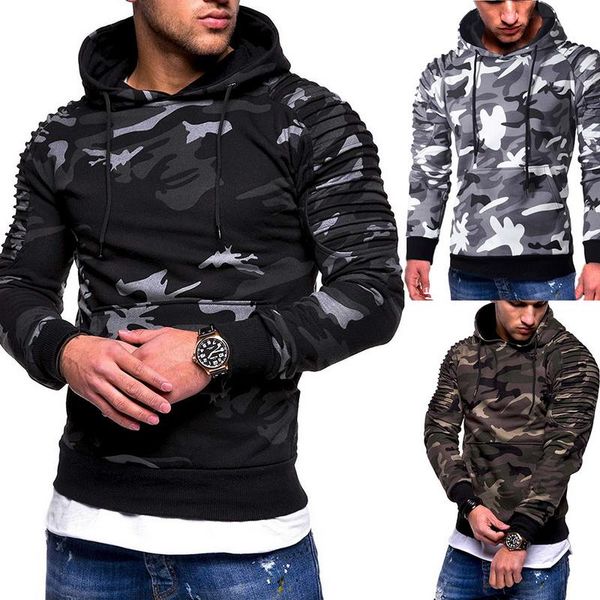 

men f camouflage cool hoodies 6 color slim sweatshirt male camo hoody hip hop autumn winter military hoodie size 3xl for men, Black