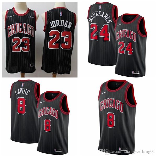 

men chicago bulls zach 8 lavine 24 markkanen 23 michael jordan black finished swingman nba jersey - statement edition