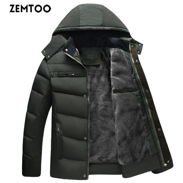 

zemtoo men's casual parkas solid color fleece winter jacket men hooded thick warn padded overcoat man overwear winter coat, Tan;black