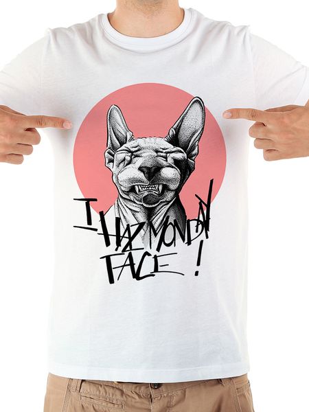 

monday face of rigby the sphynx funny tshirt men jollypeach brand 2019 summer new white short sleeve casual homme t shirt, White;black