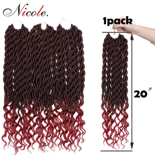 

nicole hair synthetic soft faux locs curly crochet braiding hair extensions 20 inch 24 strands/pack christmas goddess hair style, Black