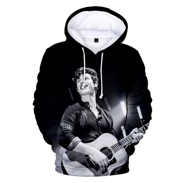 

shwan mendes 3d hoodies men women 2019 autumn fashion sweatshirts 3d print shwan mendes men's hoodie top, Black