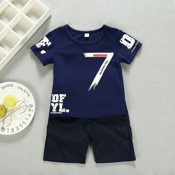 

0-7y summer infant cool baby boys short sleeve letter t-shirt shorts outfits set casual clothes boys clothes kids clothes, White